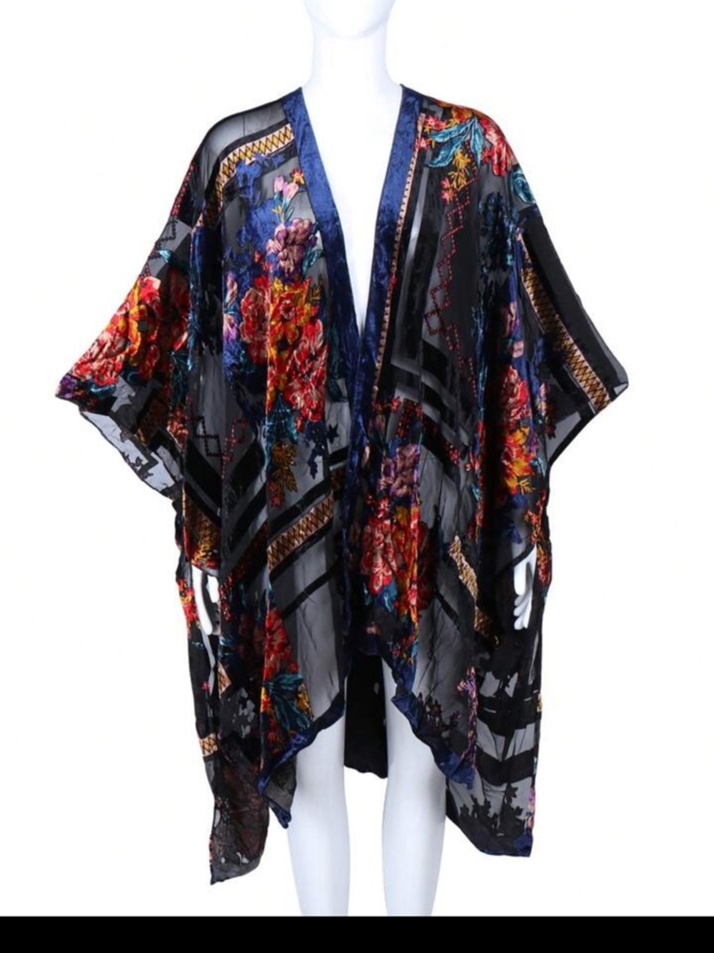 Wehello Velvet Burnout Kimono Floral Longline Open Cardigan Whimsygoth Fairycore